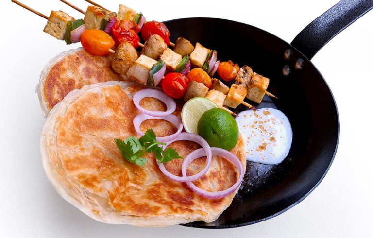 Tikka paneer kebab with whole wheat paratha