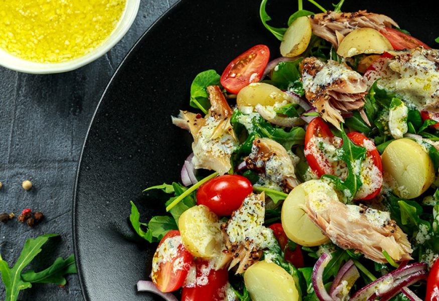 Potato and mackerel salad with a sweet and sour dressing